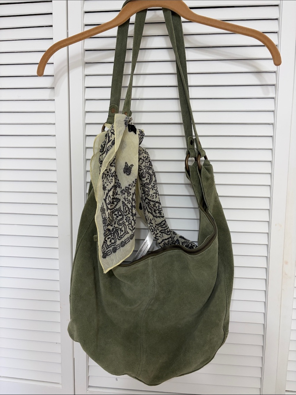 Free People Olive Green Suede Hobo Bag with Scarf Accent - Picture 12 of 12